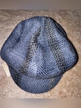 Burberry Blue and Black Herringbone Newsboy Cap NWT